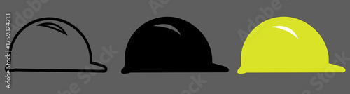 Safety helmet icon set. Hard hat vector icons. Protective helmet vector illustration for architect, engineer and industrial workers. Workplace safety symbols with ISO, OSHA norms. [Isolated]