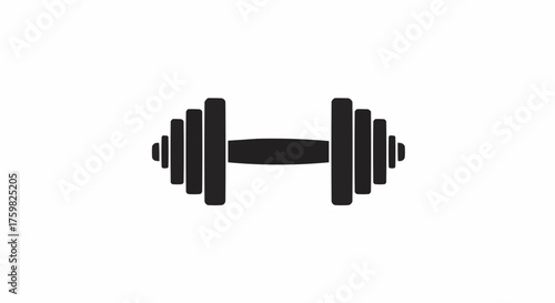 Illustration of a black dumbbell with multiple weights on each side for strength training exercise