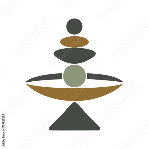 Stacked abstract shapes in earthy tones on white background balance