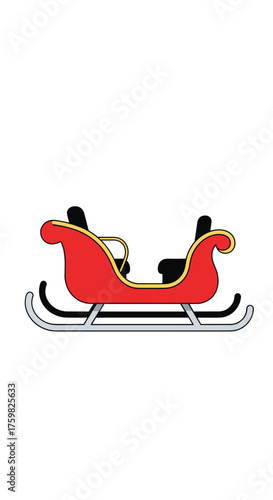 A festive red sleigh with golden trim rests on its runners ready for winter travel and holiday adventures.