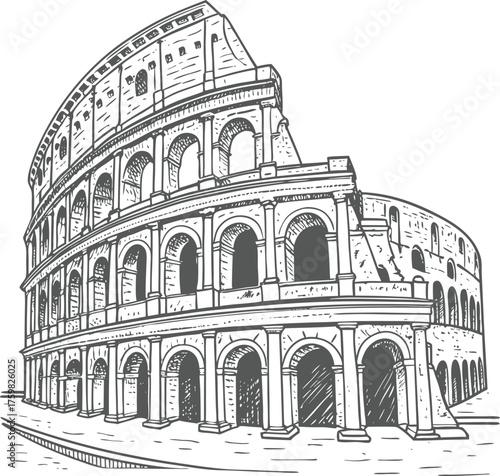Detailed Architectural Illustration of the Colosseum in Rome, Italy, Artwork