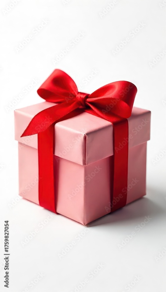 Fototapeta premium A small square gift, elegantly wrapped in red ribbon , present, christmas