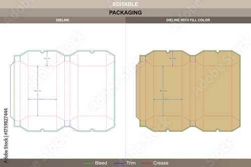 Hexagonal polygonal box dieline refined vector printing packaging template six-sided fold structure with accurate die line design enhancing presentation and premium shelf appeal