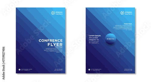 Modern Conference Flyer Design with Blue Gradient and Geometric Patterns.