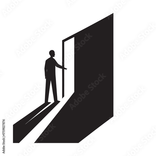Man Opening Door To Light Silhouette Design