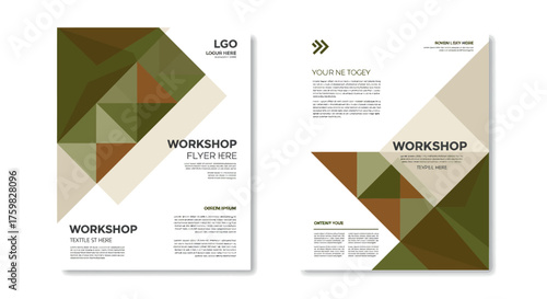 Modern Geometric Workshop Flyer Template Set with Triangle Pattern.