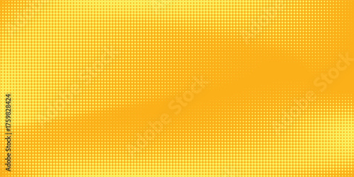 Yellow halftone pattern. Retro comic gradient background. Modern Bright orange pixelated dotted texture overlay. Cartoon pop art faded gradient pattern. Vector Eps 10
