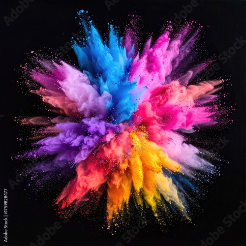Vibrant Explosion of Colorful Powder Against Black Background