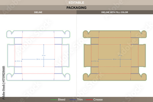 Paper tray box dieline refined vector printing packaging layout using side mortise locks smooth fold configuration and clean die line precision ensuring strong and neat assembly