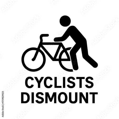 Cyclists Dismount Bicycle icon with transparent background — representing safety instruction, dismount zone, or pedestrian crossing area.