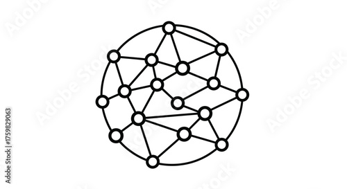 Abstract illustration of a complex network or graph with multiple interconnected nodes and edges within a circular boundary.