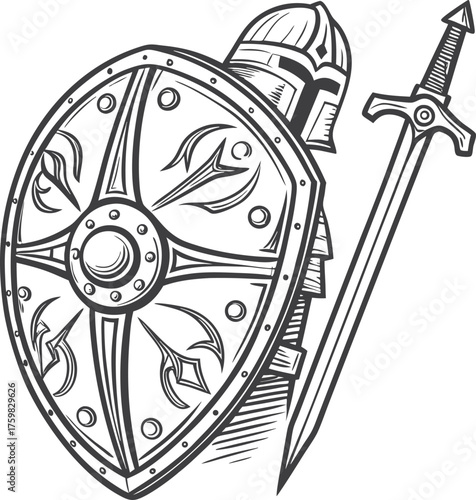 Medieval Knight Warrior With Sword and Shield in Protective Armor