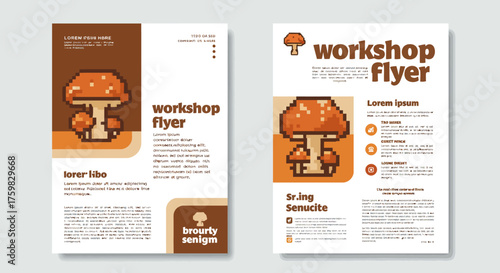 Workshop Flyer Design Featuring Mushroom Illustration for Event Promotion.