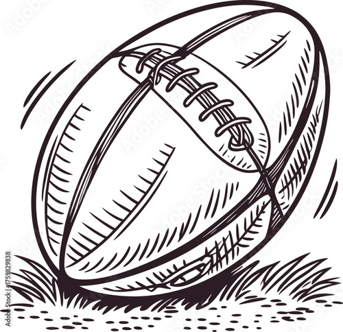 Rugby ball bouncing on grass - Illustration of a classic sporting image