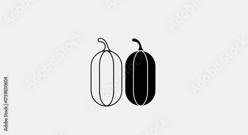 Minimalist Black and White Gourd Icons for Autumn Harvest.