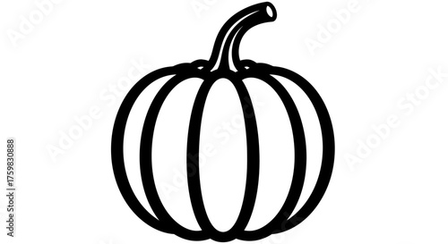Simple Black and White Outline Drawing of a Pumpkin.