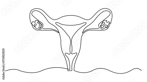 Continuous one line drawing of women uterus minimalist modern medical anatomy concept vector illustration