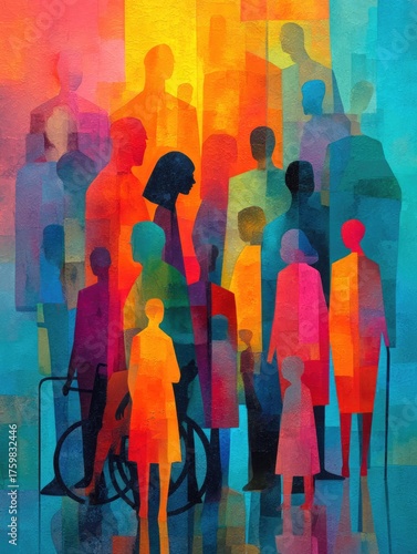 Colorful silhouettes of diverse people