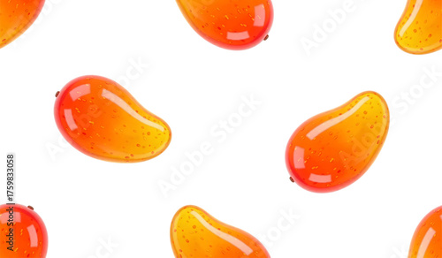 Vector seamless pattern with mango fruits. Summer tropical fruits on a white background.