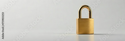 Shiny gold padlock on sleek metal surface, modern design, gold, metal