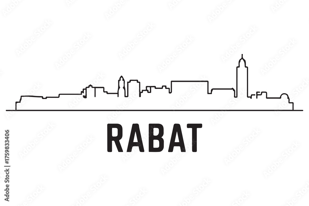 Obraz premium Rabat Line Art skyline silhouette. Black Rabat city design. with white background