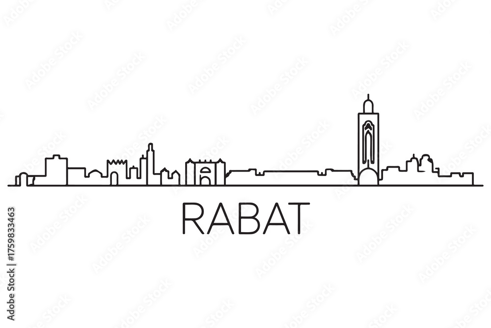 Obraz premium Rabat Line Art skyline silhouette. Black Rabat city design. with white background