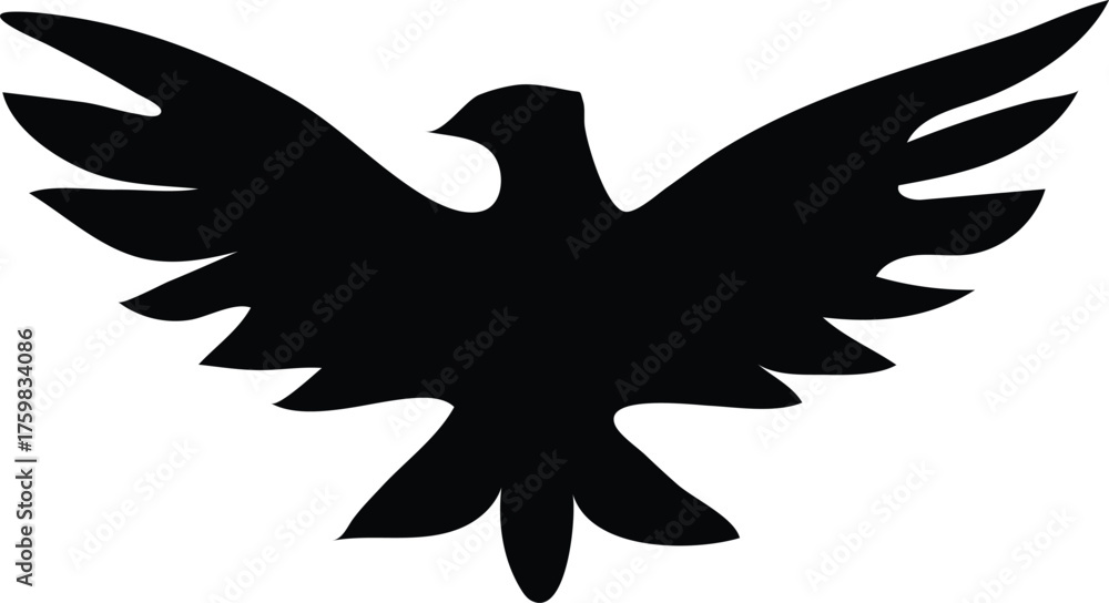 Obraz premium Black silhouette of a fierce eagle with spread wings on white background