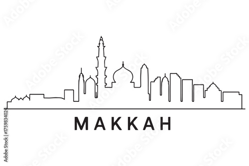 Makkah Line Art skyline silhouette. Black Makkah city design. with white background
