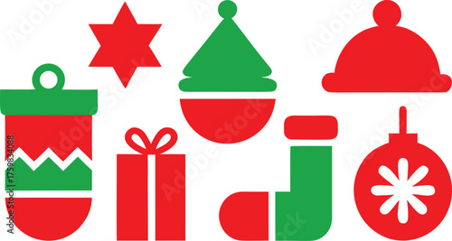 Red and green Christmas icon set vector art illustration
