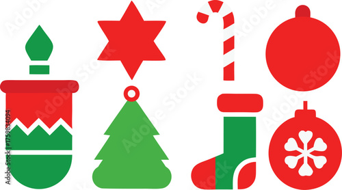 vector art illustration of Red and green Christmas icon set
