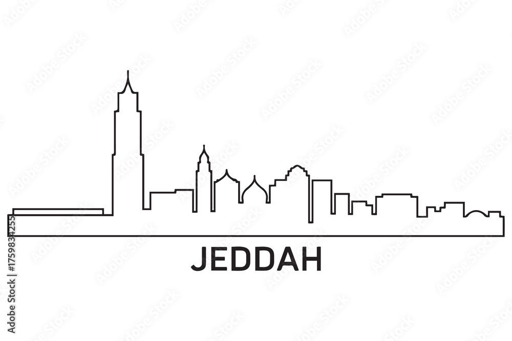Fototapeta premium Jeddah Line Art skyline silhouette. Black Jeddah city design. with white background