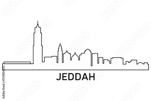 Jeddah Line Art skyline silhouette. Black Jeddah city design. with white background