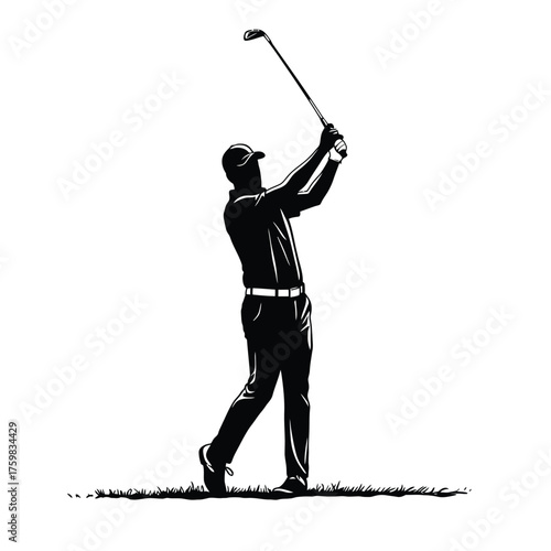 Golfer executing a powerful swing capturing the dynamic motion of the sport silhouette