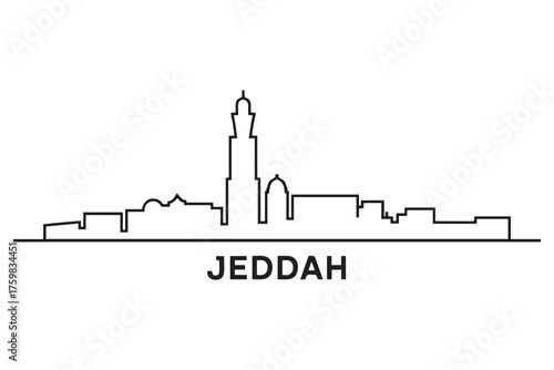 Jeddah Line Art skyline silhouette. Black Jeddah city design. with white background