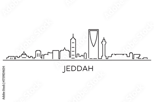 Jeddah Line Art skyline silhouette. Black Jeddah city design. with white background