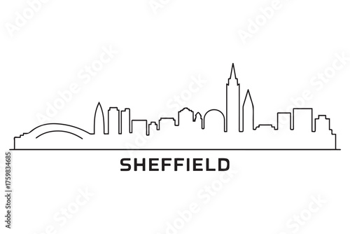 Sheffield Line Art skyline silhouette. Black Sheffield city design. with white background
