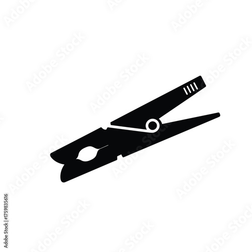 Simple black silhouette of a wooden clothes peg for hanging laundry silhouette