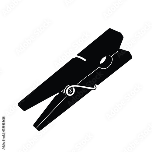 Simple silhouette of a wooden clothespin clip against a isolated silhouette