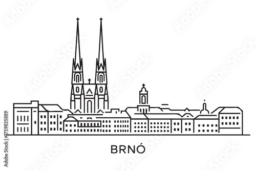 Brno Line Art skyline silhouette. Black Brno city design. with white background