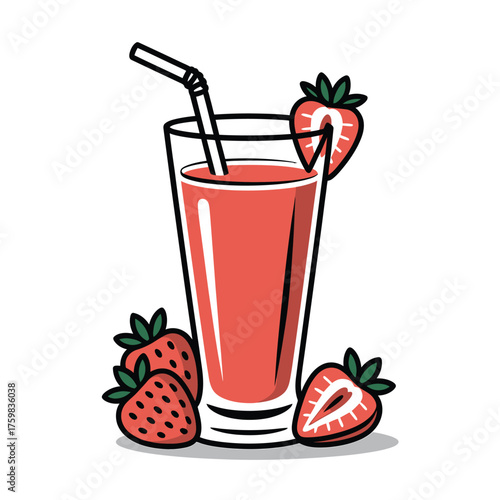 Refreshing strawberry juice in a tall glass with fresh strawberries