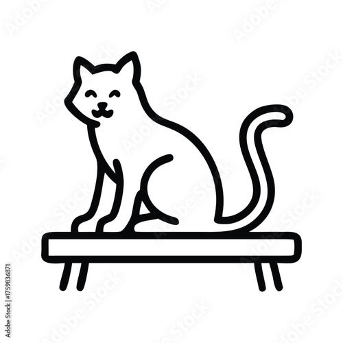 Minimalist Black Line Art Cat Sitting on Bench Icon Vector