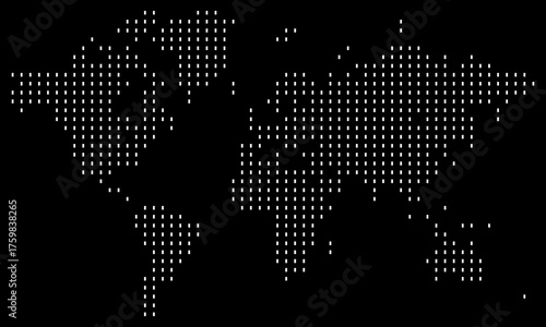 Digital rectangular vertical pattern vector global world map on a black background