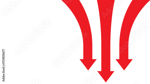 Red arrow curved down Perspective with transparent background