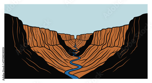 Grand Canyon view with river flowing illustration