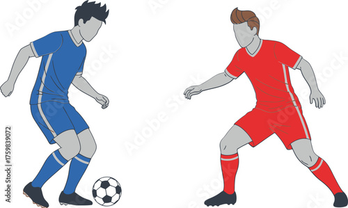 Two Soccer Players Facing Off, Ready to Play