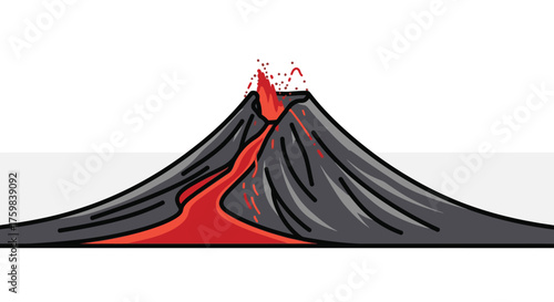 Erupting Volcano with Lava Flowing Downside