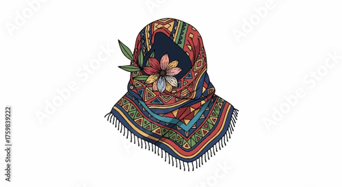 Vibrant Headscarf Illustration with Floral Accent, Ideal for Fashion Design, Cultural Representation, or Artistic Projects and diverse digital marketing campaigns