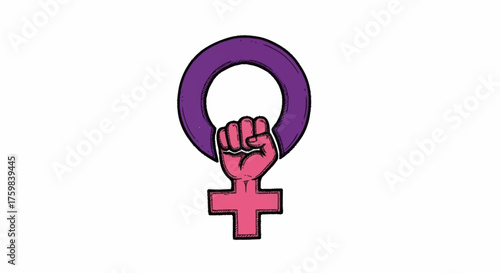 Empowering Feminism Symbol Featuring a Raised Fist Inside Female Sign, Ideal for Social Justice Campaigns and Gender Equality Advocacy