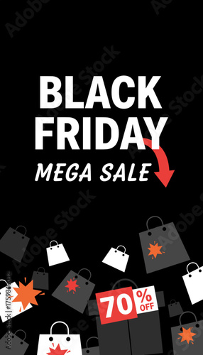 Black Friday Mega Sale promotion Shopping bags 70 off Ideal for retail advertising