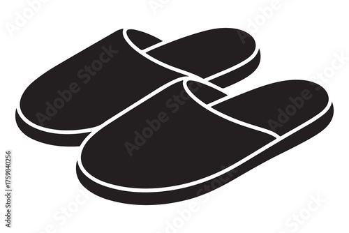 Silhouette of casual home slippers icon, simple footwear design isolated on white background illustration
